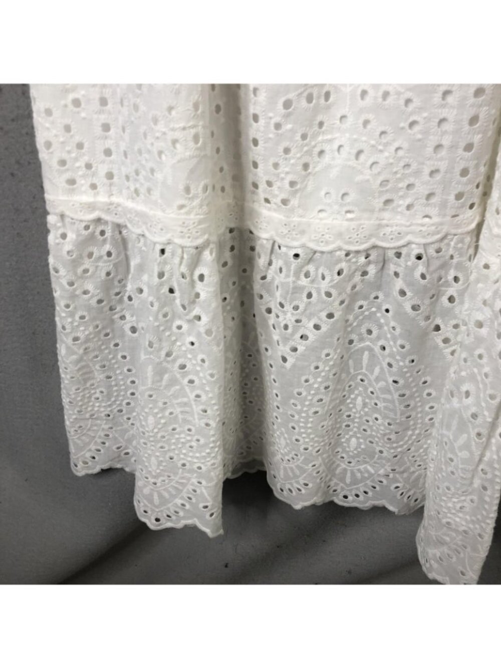 Betsey Johnson Dress Womens S White Eyelet Lace Smocked Midi Puff Sleeve Boho - Picture 8 of 16